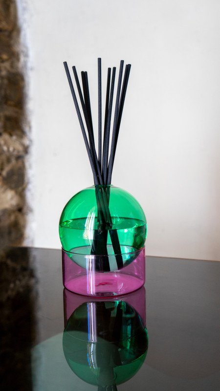 Vaso in vetro colorato 10 H 14 cm. Colore Verde e Rosa. - wd753v