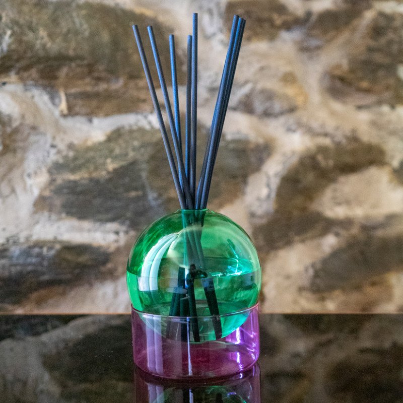 Vaso in vetro colorato 10 H 14 cm. Colore Verde e Rosa. - wd753v