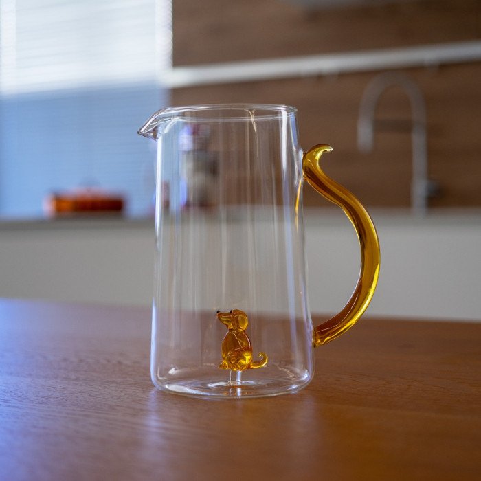 Caraffa in vetro borosilicato. Capacità 1,5 L.Decoro cane. - wd775can