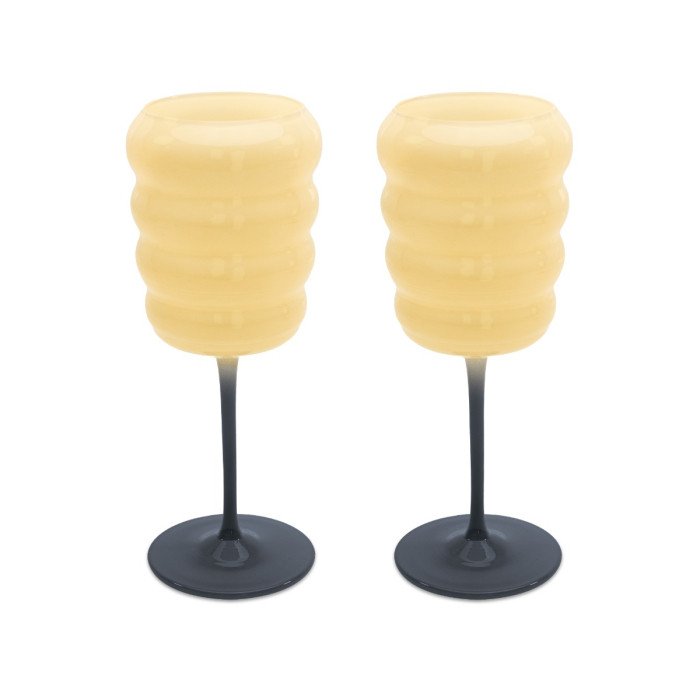 Set 2 calici vino in vetro. Capacità 380 ml. Colore bianco e blu. - wd781bl