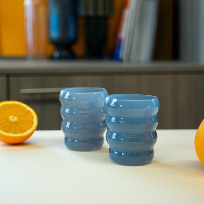 Set 2 bicchieri in vetro. Capacità 360 ml.Colore blu. - wd782bl
