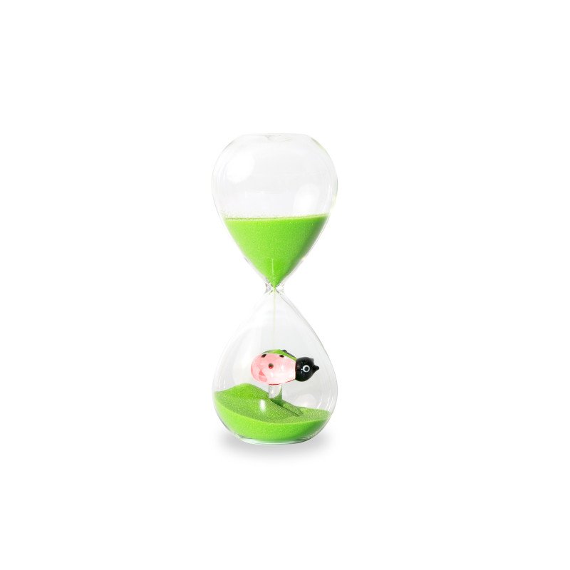 Clessidra in vetro borosilicato con soggetto interno in vetro. Durata 15 min. Decoro coccinella. - wd875coc