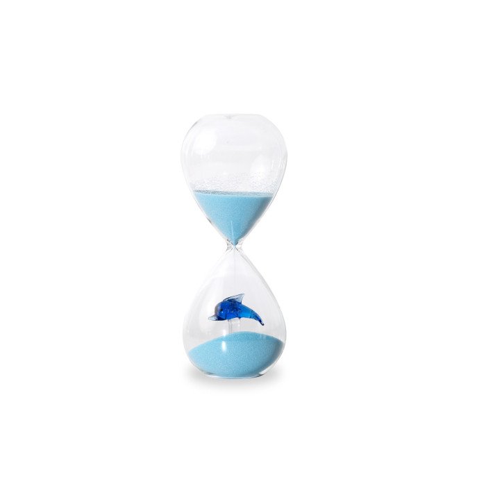 Clessidra in vetro borosilicato con soggetto interno in vetro. Durata 15 min. Decoro delfino. - wd875del