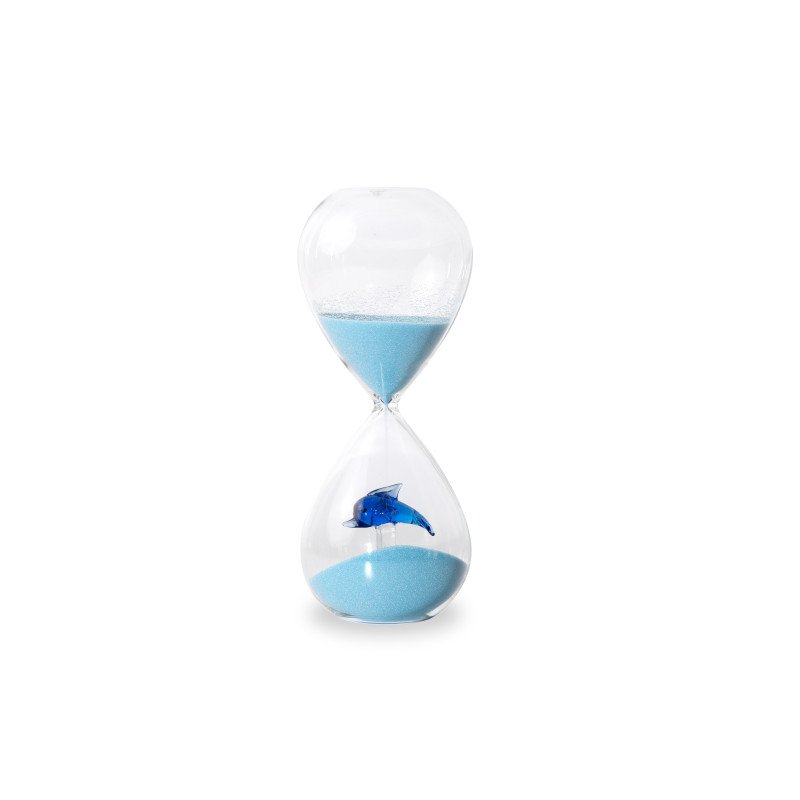 Clessidra in vetro borosilicato con soggetto interno in vetro. Durata 15 min. Decoro delfino. - wd875del