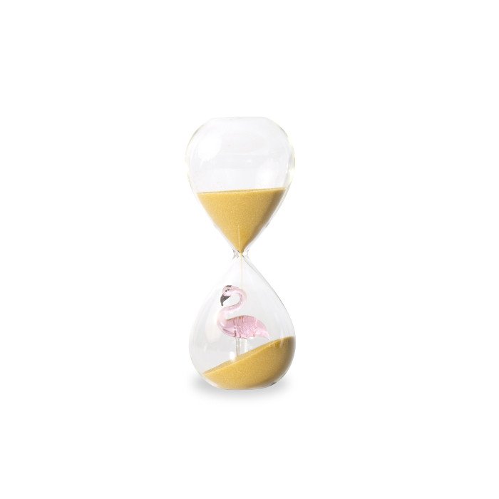 Clessidra in vetro borosilicato con soggetto interno in vetro. Durata 15 min. Decoro fenicottero, - wd875fen