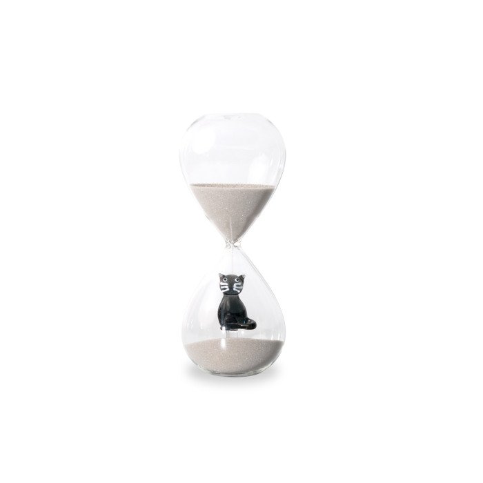 Clessidra in vetro borosilicato con soggetto interno in vetro. Durata 15 min. Decoro gatto. - wd875gat