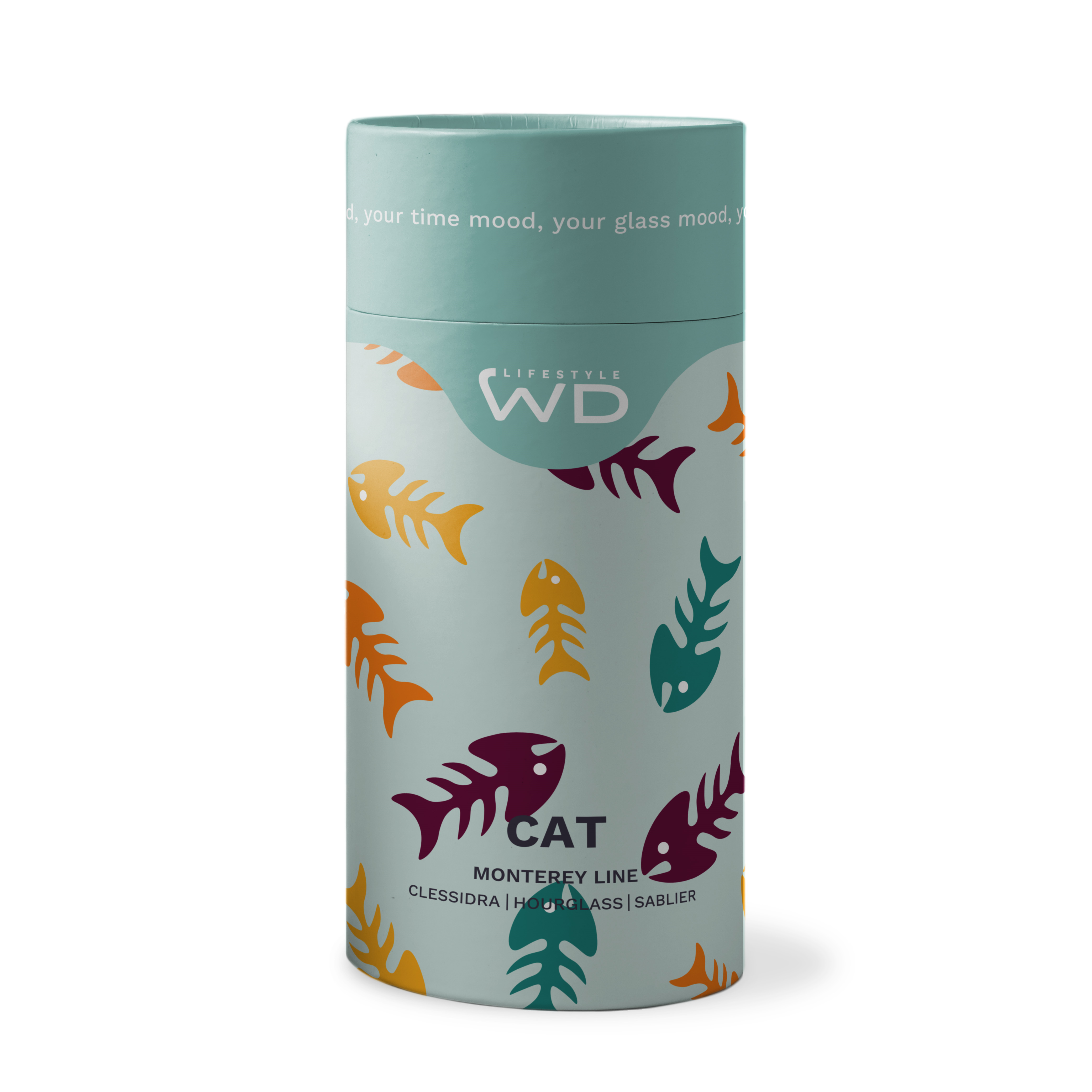 Clessidra in vetro borosilicato con soggetto interno in vetro. Durata 15 min. Decoro gatto. - wd875gat