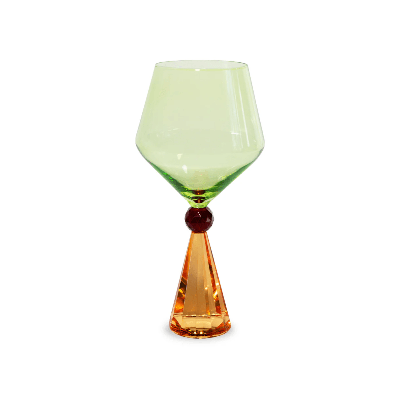 Calice per gin tonic in vetro con base effetto diamante. Colore arancione e verde. - wd902ar