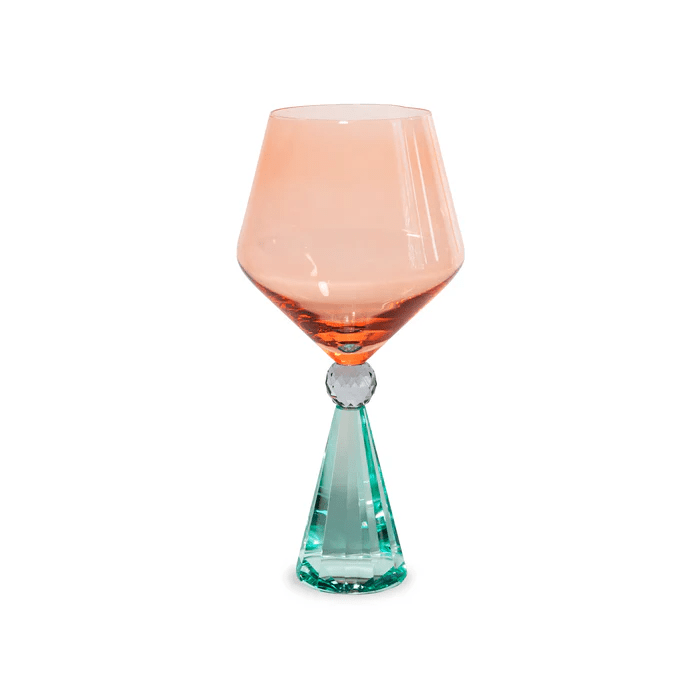 Calice per gin tonic in vetro con base effetto diamante. Colore azzurro e pesca - wd902az