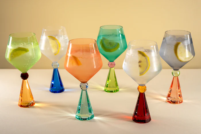 Calice per gin tonic in vetro con base effetto diamante. Colore azzurro e pesca - wd902az