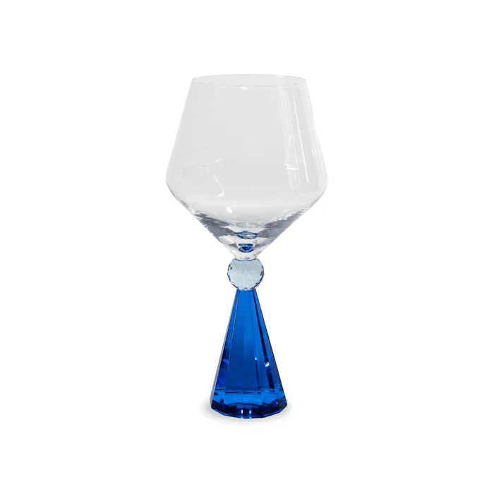 Calice per gin tonic in vetro con base effetto diamante. Colore blu. - wd902bl