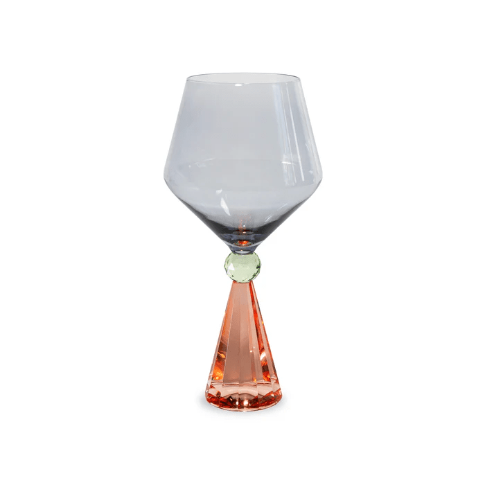 Calice per gin tonic in vetro con base effetto diamante. Colore pesca e grigio. - wd902pe