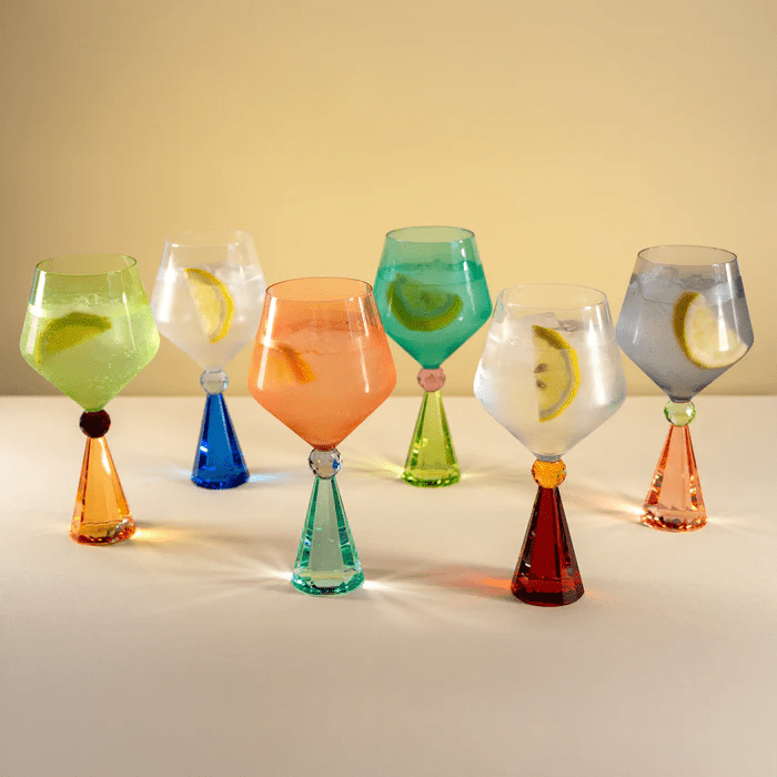 Calice per gin tonic in vetro con base effetto diamante. Colore pesca e grigio. - wd902pe
