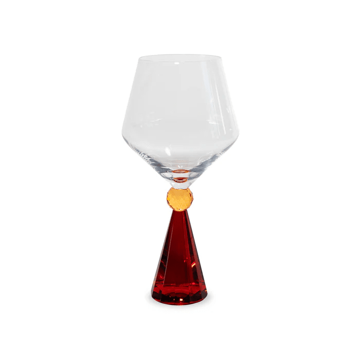 Calice per gin tonic in vetro con base effetto diamante. Colore rosso. - wd902r
