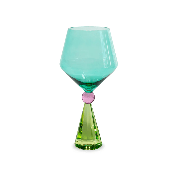 Calice per gin tonic in vetro con base effetto diamante. Colore verde e azzurro. - wd902v