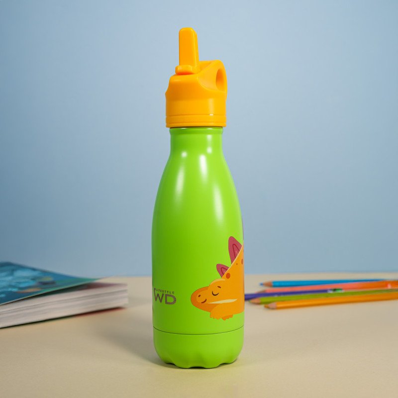 Bottiglia termica in acciao inox. Capacità 260 ml. Decoro dinosauro. - wd903din