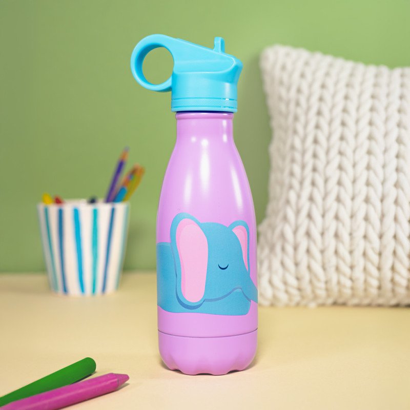 Bottiglia termica in acciao inox. Capacità 260 ml. Decoro elefante. - wd903ele