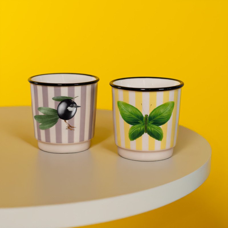Set 2 bicchierini caffè. Decoro farfalla e Oliva - wd906a
