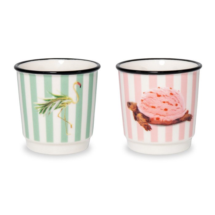 Set 2 bicchierini caffè. Decoro Fenicottero e tartaruga - wd906c
