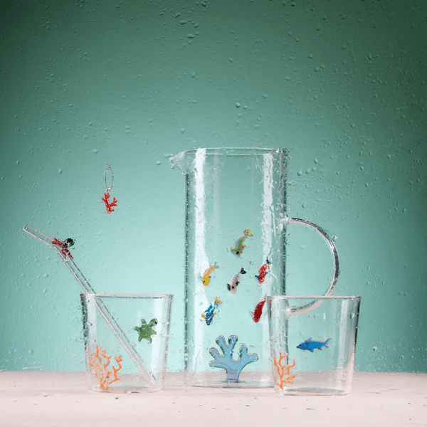 Caraffa in vetro 1,3L.. Decoro corallo e pesci. - wd926cor