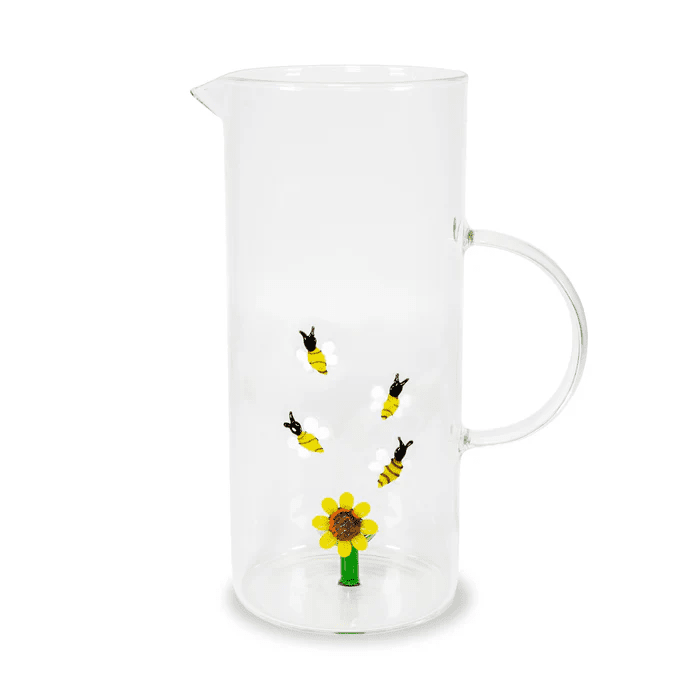 Caraffa in vetro 1,3L. Decoro girarole e api. - wd926gir