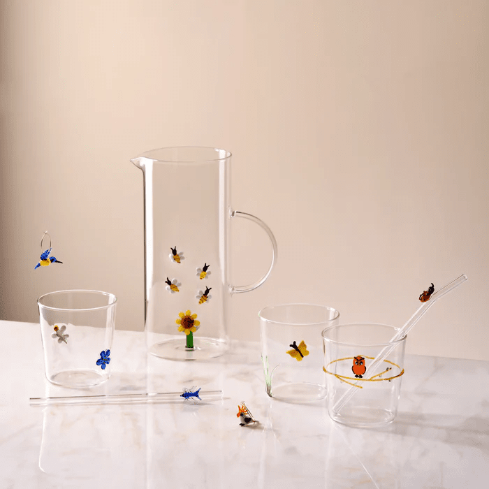 Caraffa in vetro 1,3L. Decoro girarole e api. - wd926gir