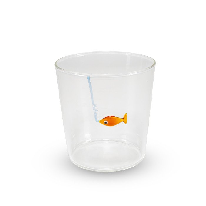 Bicchiere in vetro 250ml. Decoro pesce con amo. - wd927amo