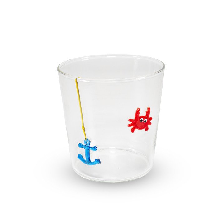 Bicchiere in vetro 250ml. Decoro granchio con ancora. - wd927anc