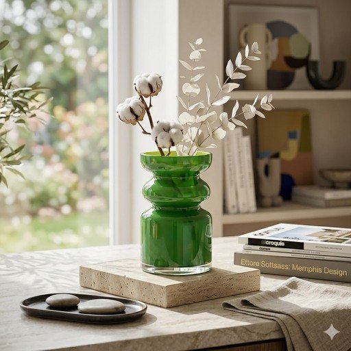 Vaso in vetro. Colore verde scuro e verde chiaro. - wd948v
