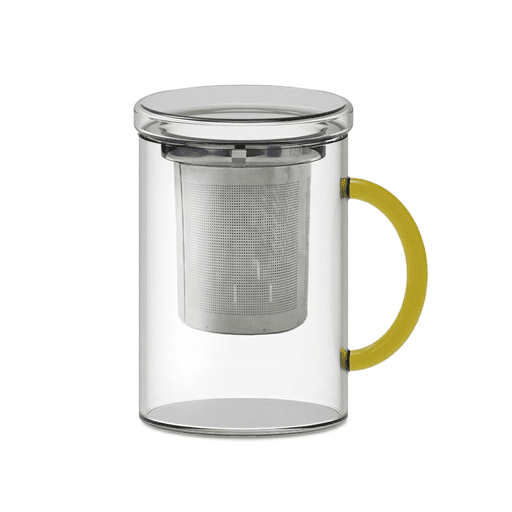 Tisaniera in vetro borosilicato con filtro in acciaio e manico  giallo. - wdf599gi