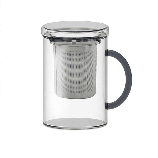 Tisaniera in vetro borosilicato con filtro in acciaio e manico verde petrolio. - wdf599v