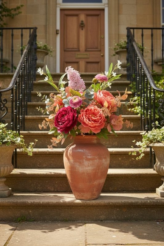 Peonia Artificiale Magenta con Foglie – H 56 cm - hwa261108a