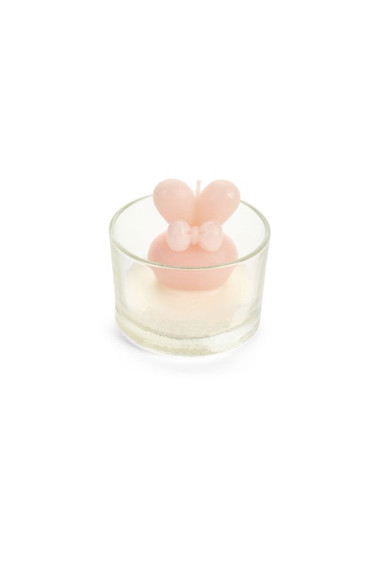 Candela in Bicchiere con Coniglietto Rosa - nkw260203a