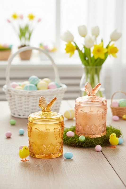 Candela Profumata in Vetro Arancio con Tappo Farfalla - nkw260308c