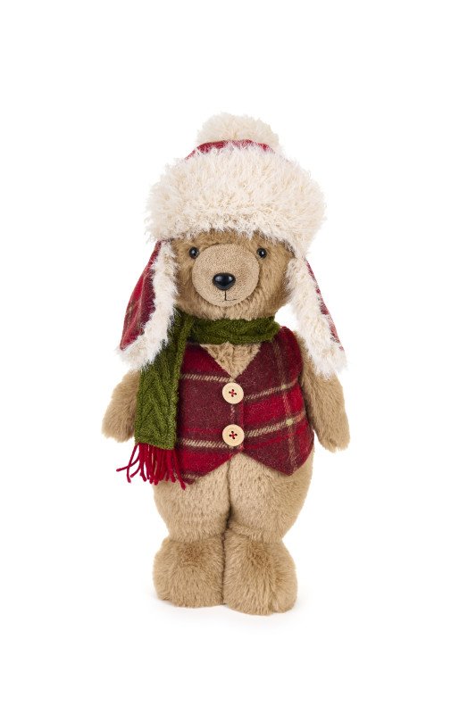 Orso In Piedi Con Cappello Sherpa 42 Cm - xad251603a