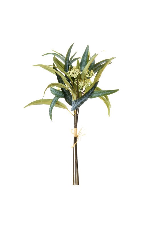 Bouquet di Foglie e Fiori Bianco-Verde – H 39 cm - zff261114a