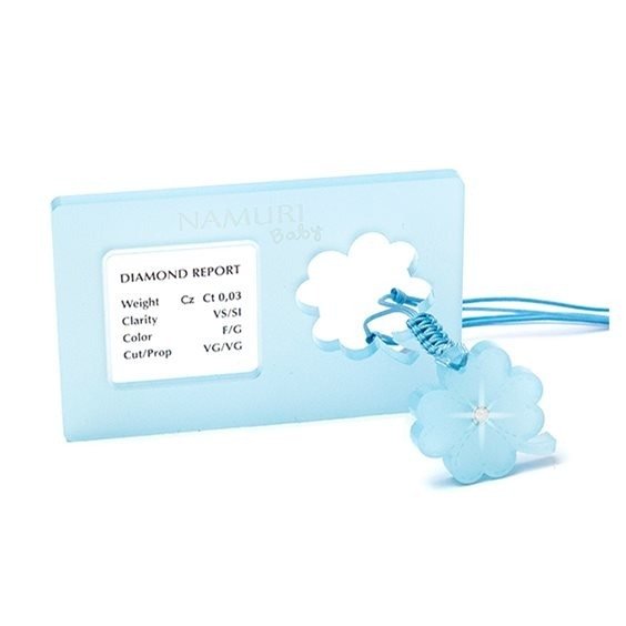 Blister Namuri Baby con Pendente Quadrifoglio Celeste e Diamante 0,03 ct - npxj-qc03
