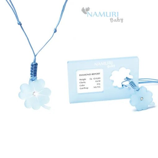 Blister Namuri Baby con Pendente Quadrifoglio Celeste e Diamante 0,03 ct - npxj-qc03