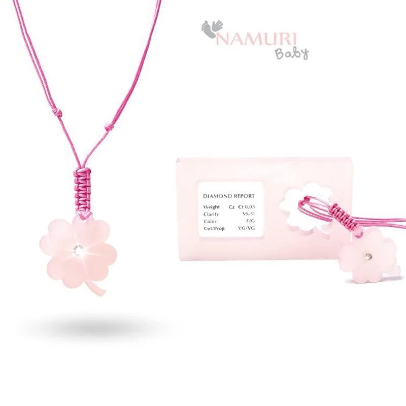 Blister Namuri Baby con Pendente Quadrifoglio Rosa e Diamante 0,03 ct - npxj-qr03