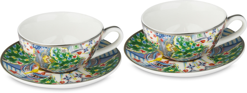 Tazzine da caffè natalizie in porcellana filo platino - cof-xma02