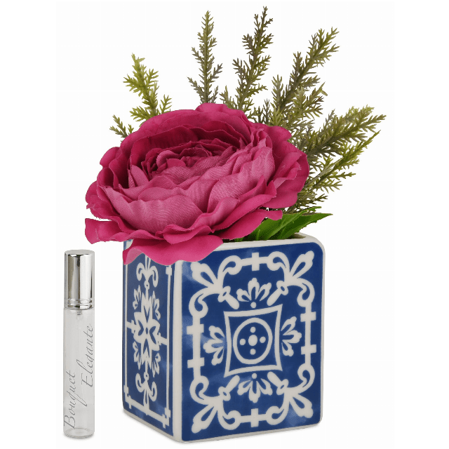 Vaso quadro mini con bouquet ranucolo rosa  e  15 ml spray - oltremare - fvas3-fio04