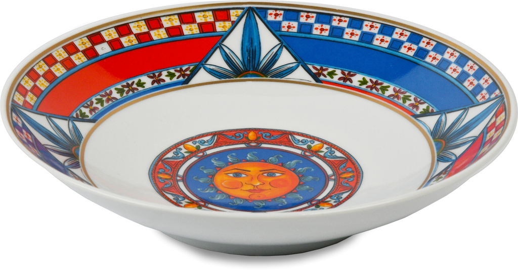 Set posto tavola table setting - sole mio piatto piano ø 28 piatto fondo ø 21 piatto frutta ø 21 tovaglietta americana in lino 30x45 bicchiere acqua bicchiere vino - table-sol02