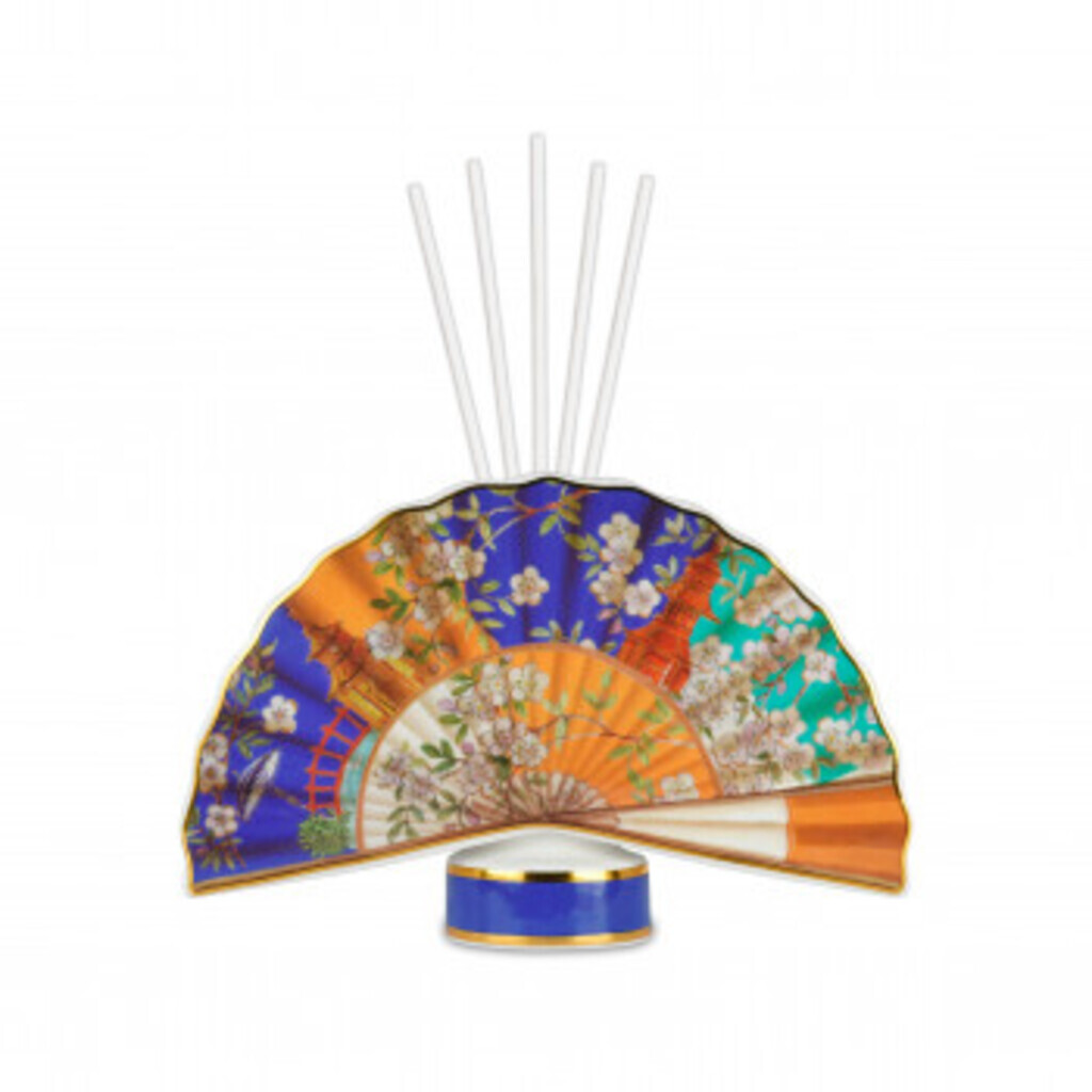 Bottiglia profumazione grande in porcellana con bastoncino a forma di ventaglio - vmaxi-ven01