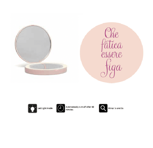 Specchio richiudibile rotondo con led rosa.
- che fatica - p0406-fg