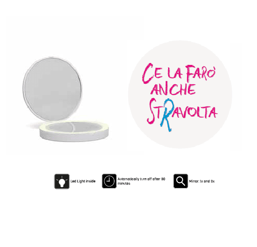 Specchio richiudibile rotondo
Portatile con led.bianco
Stampa - stravolta - p0406-st