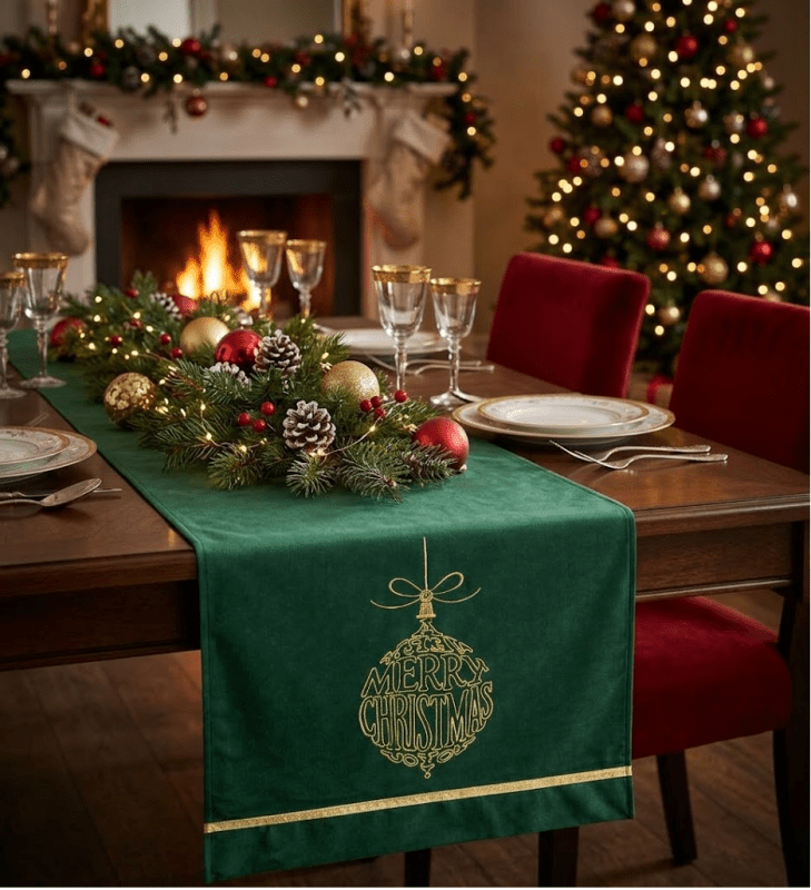 Christmas Ball Runner 160x45 cm Ricamo Velluto - 4479-2