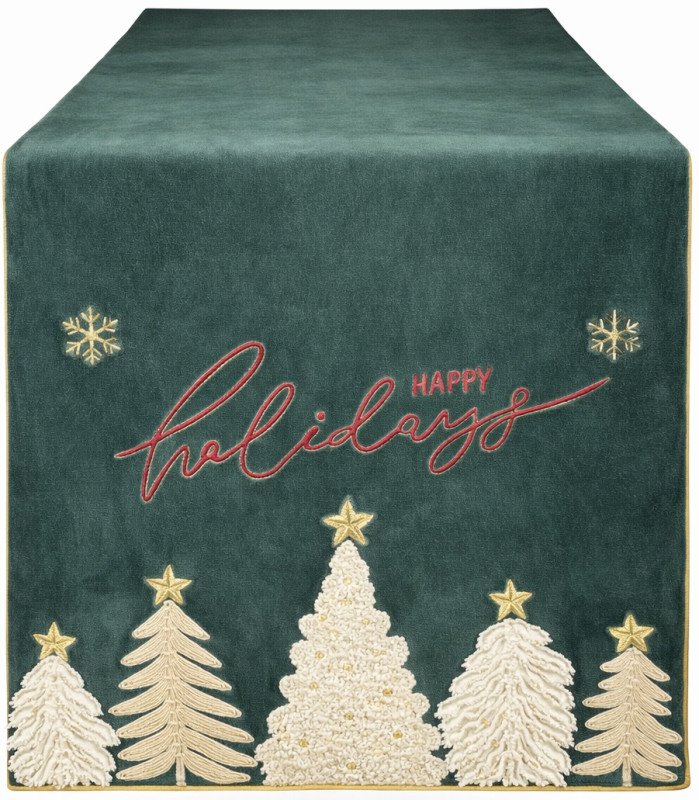Chalet Runner Verde Con Ricamo 160x40 Cm - na26002-2