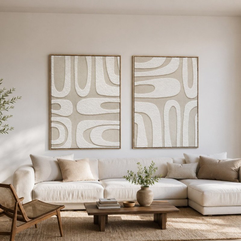 Quadro Astratto Materico In Rilievo Con Cornice - 60x70 Cm - 18830337