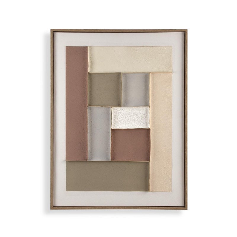 Quadro Astratto Geometrico Materico Con Cornice - 60x80 Cm - 18830338