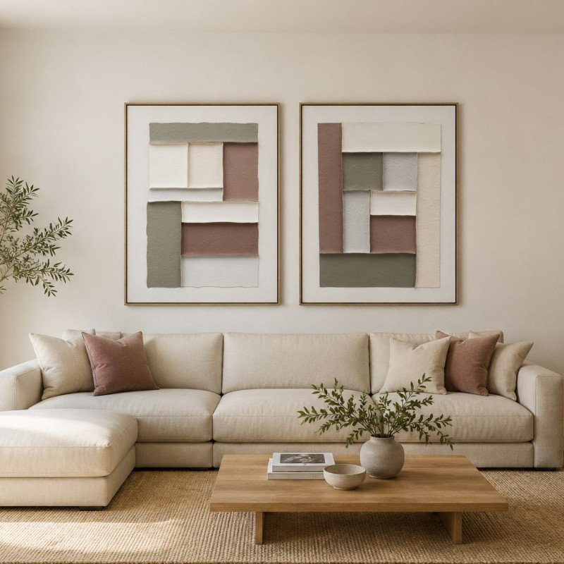 Quadro Astratto Geometrico Materico Con Cornice - 60x80 Cm - 18830338